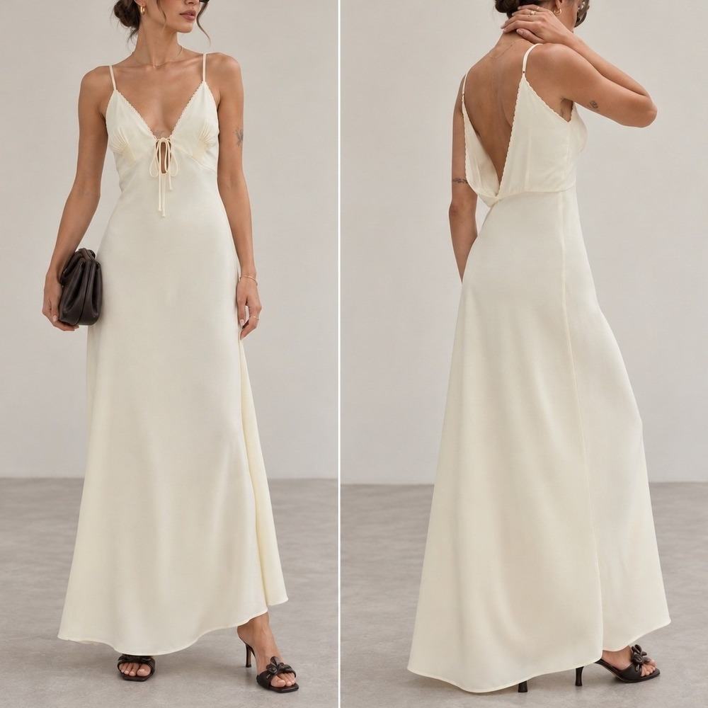 Frankies Bikinis Beauty Maxi Dress Women's Medium Macadamia Romantic Slip New